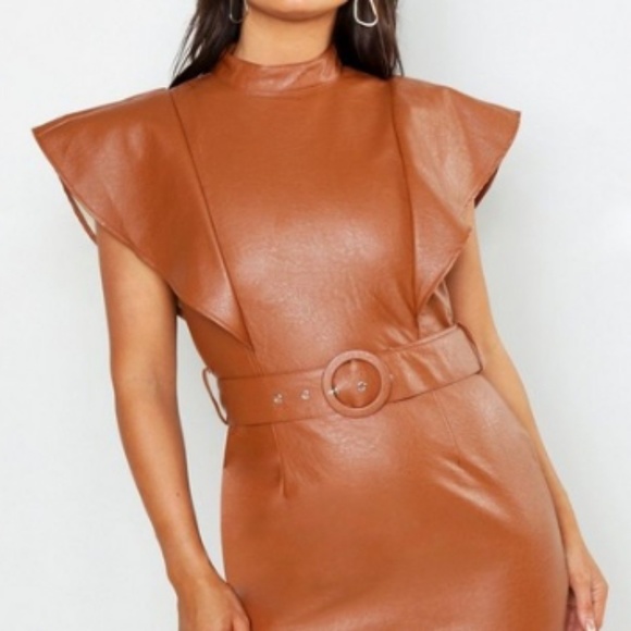 New Faux leather dresses  2 tan 1  Cranberry - Picture 4 of 4